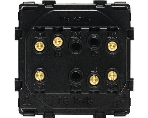 Achterkant van een elektrische schakelaar met aansluitingen voor bedrading