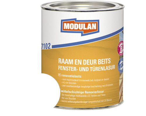 MODULAN 7102 Raam en Deur beits renovatie zijdeglans wit 750 ml Modulan raam- en deurbeits blik