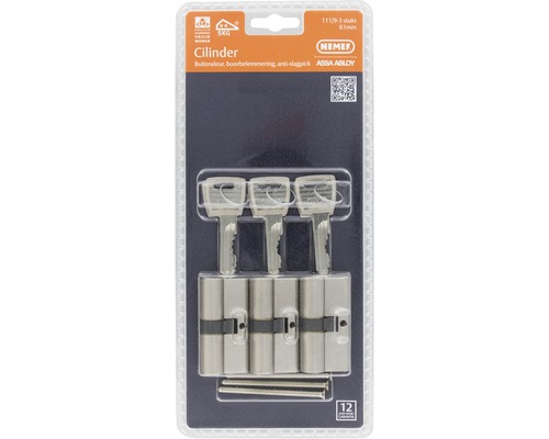 NEMEF deurslotcilinder met drie sleutels, boorbescherming en anti-slagpicking