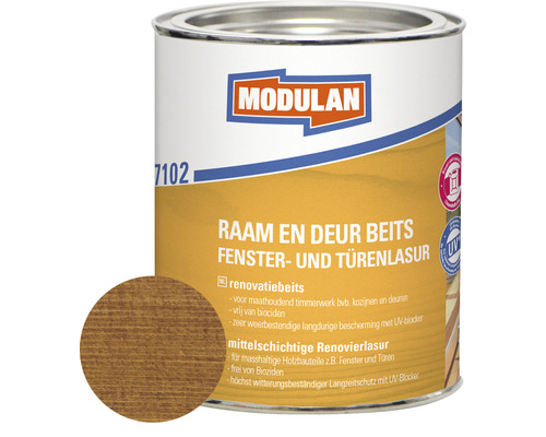 MODULAN 7102 Raam en Deur beits renovatie zijdeglans noten 750 ml MODULAN raam- en deurbeits in blik