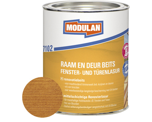 MODULAN 7102 Raam en Deur beits renovatie zijdeglans grenen 750 ml Modulan raam- en deurbeits in blik
