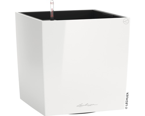 LECHUZA All-in-One Set Plantenbak Cube Kunststof Wit 40 cm x 40 cm x 40 cm Witte, kubusvormige plantenbak met waterniveau-indicator