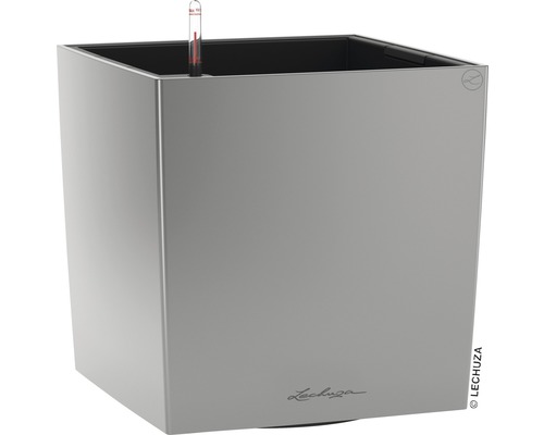 LECHUZA All-in-One Set Plantenbak Cube Kunststof Zilver 40 cm x 40 cm x 40 cm Lechuza Classico plantenbak met irrigatiesysteem