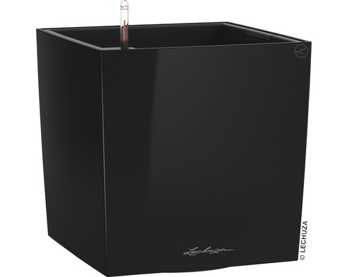 LECHUZA All-in-One Set Plantenbak Cube Kunststof Zwart 40 cm x 40 cm x 40 cm Zwarte plantenbak met waterniveau-indicator