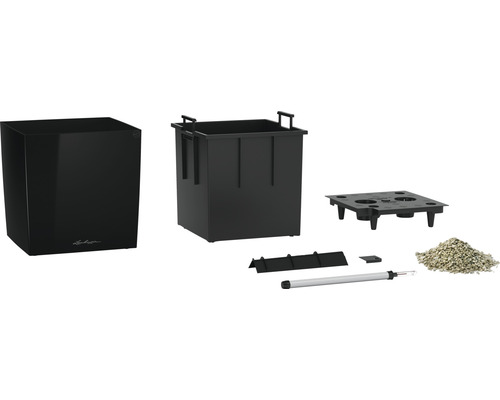 Complete plantenbakset met inzet, irrigatiesysteem, waterniveau-indicator en plantgranulaat.