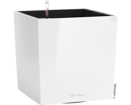 LECHUZA All-in-One Set Plantenbak Cube Kunststof Wit 30 cm x 30 cm x 30 cm Vierkante plantenbak met waterniveau-indicator