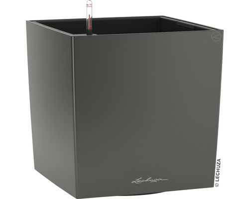 LECHUZA All-in-One Set Plantenbak Cube Kunststof Antraciet 30 cm x 30 cm x 30 cm Vierkante plantenbak met waterniveau-indicator