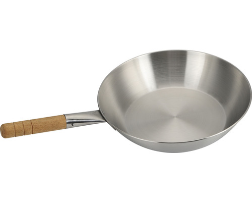 Roestvrijstalen koekenpan met houten handvat