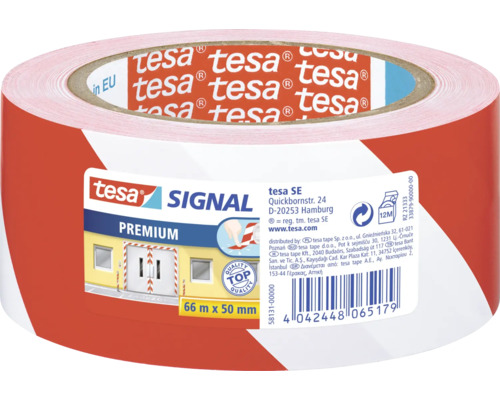 TESA Signal afzetlint rood/wit 50 mm x 66 m Tesa Signal Premium waarschuwingsmarkeringstape, 66 meter bij 50 millimeter