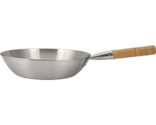 Aluminium wokpan met houten handvat