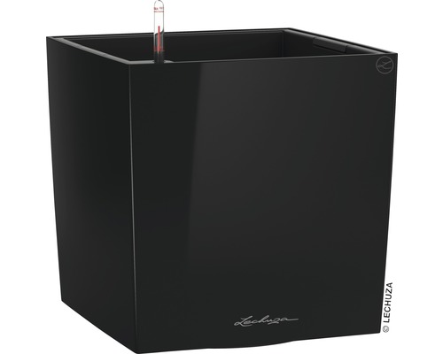 LECHUZA All-in-One Set Plantenbak Cube Kunststof Zwart 30 cm x 30 cm x 30 cm Zwarte Lechuza plantenbak met waterniveau-indicator