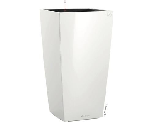 LECHUZA All-in-One Set Plantenbak Cubico Kunststof Wit 30 cm x 30 cm x 56 cm Hoge, witte plantenbak