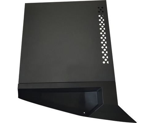 Zwart computerbehuizingsonderdeel met perforaties voor verbeterde ventilatie