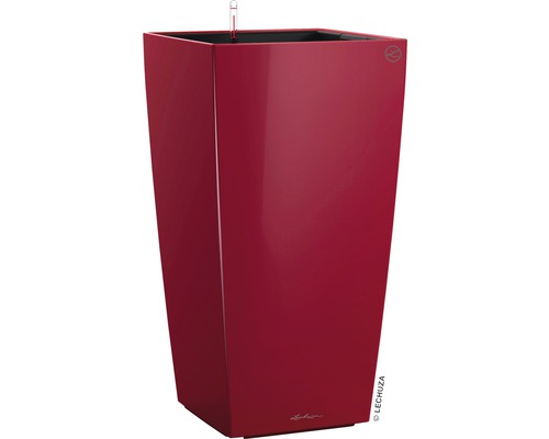 LECHUZA All-in-One Set Plantenbak Cubico Kunststof Rood 30 cm x 30 cm x 56 cm Rechthoekige plantenbak met irrigatiesysteem