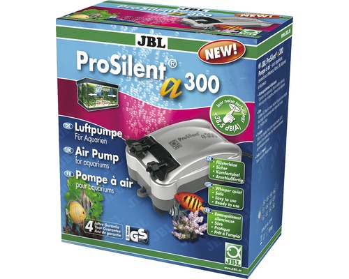 JBL ProSilent a300 Luchtpomp voor zoet- en zoutwateraquaria van 100 - 400 L JBL ProSilent A300 aquariumluchtpomp in verpakkingsdoos