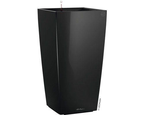 LECHUZA All-in-One Set Plantenbak Cubico Kunststof Zwart 40 cm x 40 cm x 75 cm Zwarte, hoge plantenbak voor binnen- en buitengebruik