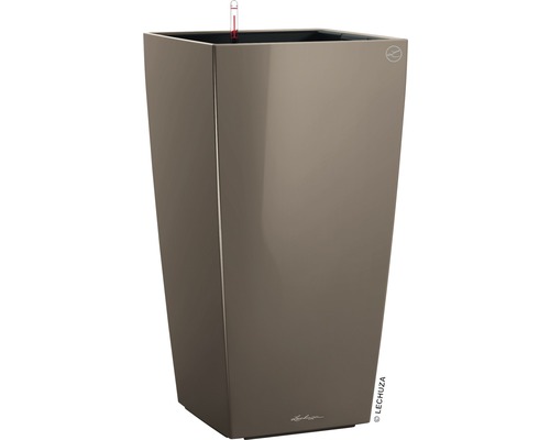 LECHUZA All-in-One Set Plantenbak Cubico Kunststof Bruin 40 cm x 40 cm x 75 cm Hoge, vierkante plantenbak met waterniveau-indicator