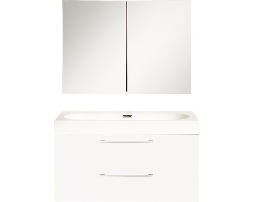 Badkamermeubelset Somero 80 cm inclusief spiegelkast wit hoogglans