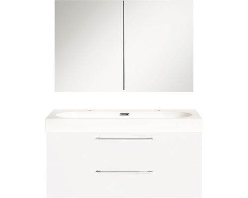 Badkamermeubelset Somero 100 cm inclusief spiegelkast wit hoogglans