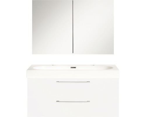 DIFFERNZ Badkamermeubelset Somero met spiegelkast en wastafel 100 cm wit Badkamermeubelset met spiegelkast en wastafelonderkast