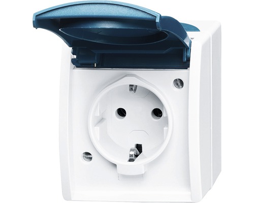 BUSCH-JAEGER Wandcontactdoos Ocean opbouw IP44 lichtgrijs/blauwgroen Spatwaterdicht