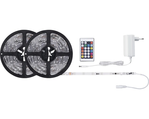 Ledstrip met afstandsbediening en adapter op haspels