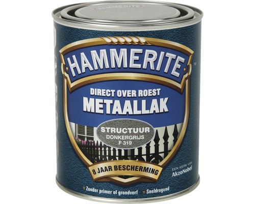 HAMMERITE Metaallak structuur donkergrijs F319 750 ml Hammerite metaallak blik, direct over roest, structuur donkergrijs F319