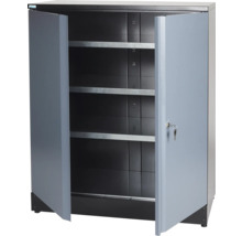 Metalen kast met twee open deuren en legplanken