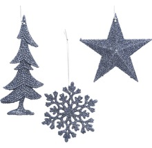 Decoratieset met ster, kerstboom en sneeuwvlok om op te hangen