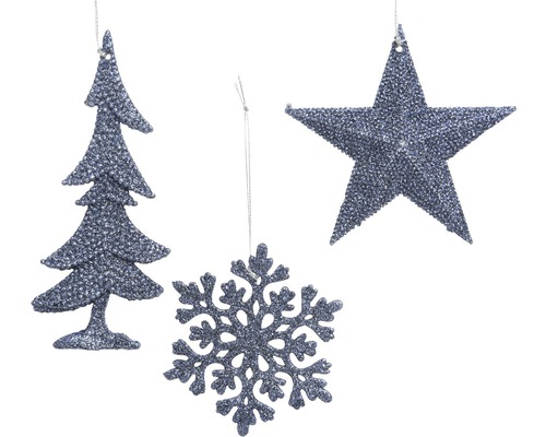 Decoratieset met ster, kerstboom en sneeuwvlok om op te hangen