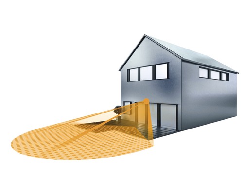 Weergave van een huis met lichtkegel