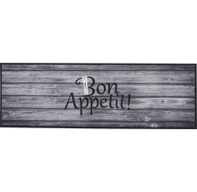 Deurmat met de tekst Bon Appetit en een mes- en vorksymbool op een houtpatroon