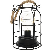 Decoratieve lamp met zwart metalen frame en touwhandvat