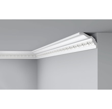 Hoek met stucwerkprofiel aan plafond en wand