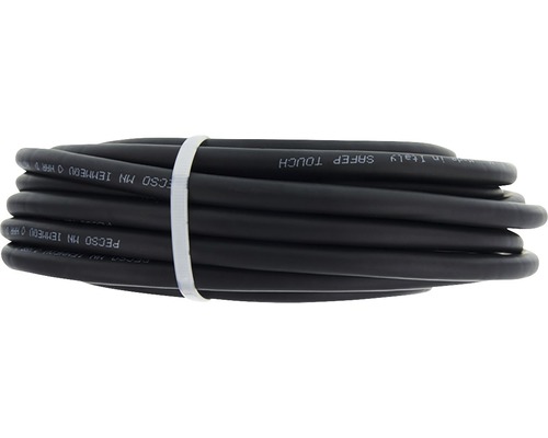 Zwarte slang opgerold en vastgemaakt met kabelbinder