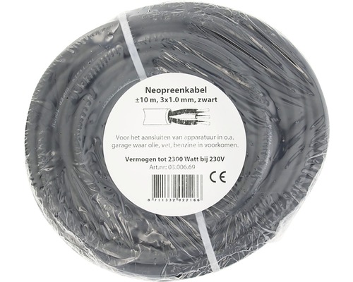 Neopreenkabel circa 10 m, 3 x 1,0 mm voor aansluiting van apparatuur