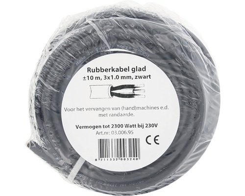 Zwarte rubberen kabel, circa 10 meter lang