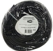 Zwarte rubberen kabel, circa 20 m lang, met de afmetingen 3x1.0 mm.
