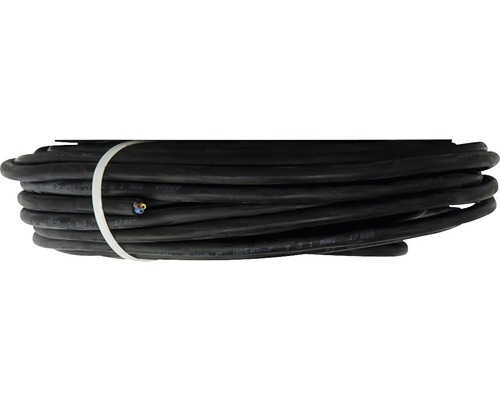 Zwarte elektriciteitskabel opgerold en vastgezet met kabelbinder.