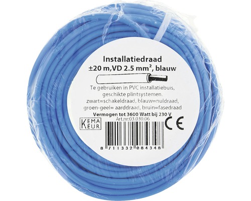 Blauwe installatiedraad, circa 20 meter, VD 2,5 mm²