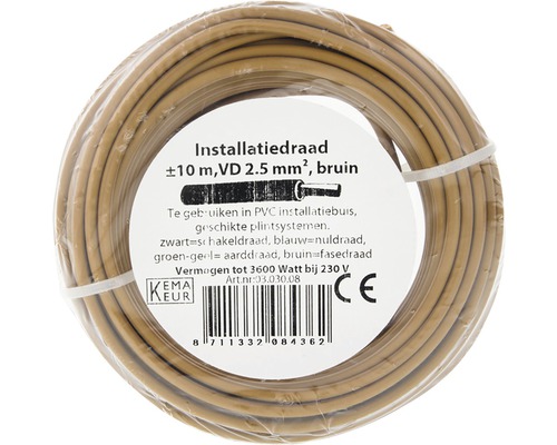 Bruine installatiedraad, 10 meter, 2,5 mm² doorsnede