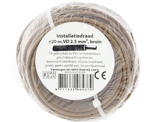 Bruine installatiedraad, 2,5 mm doorsnede, circa 20 meter