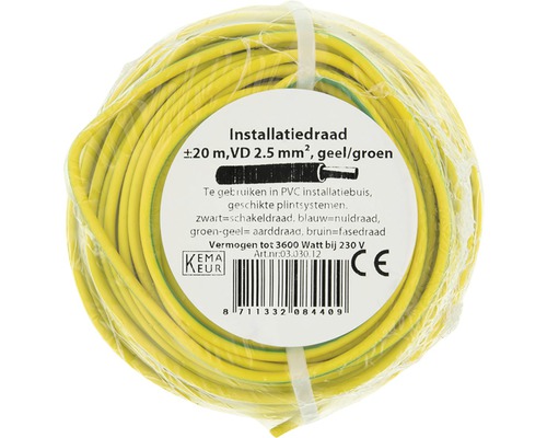 Geelgroene installatiedraad, 20 meter, 2,5 mm doorsnede