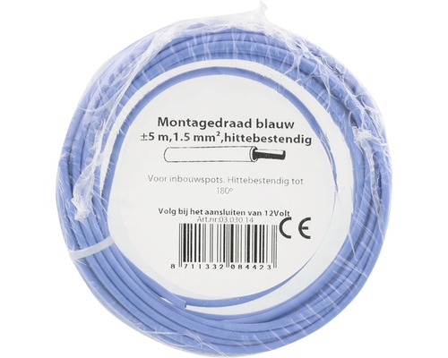 Blauwe installatiedraad, 5 meter, 1,5 mm², hittebestendig