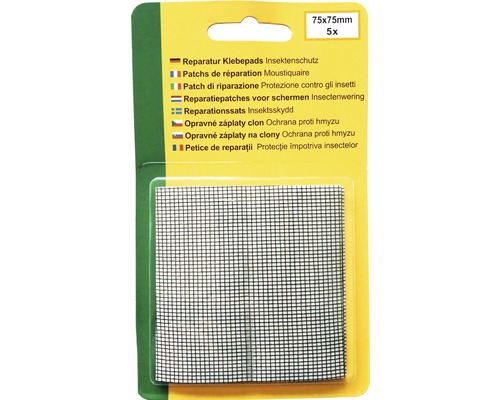 Verpakking met vijf reparatiepatches voor insectenhorren, elk 75x75 millimeter