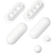 Toiletbril buffer set, bestaande uit rechthoekige, cilindervormige en bolvormige buffers