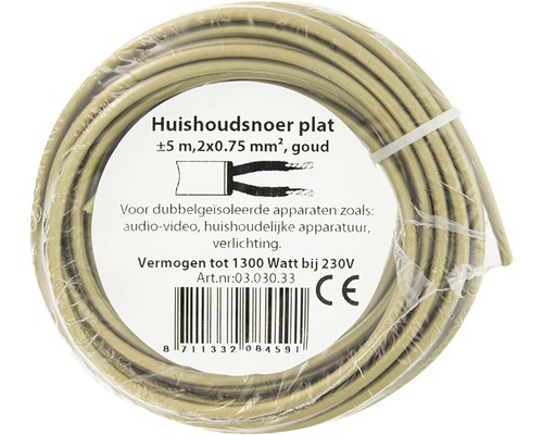 Plat huishoudsnoer, 5 meter, 2x0,75 mm