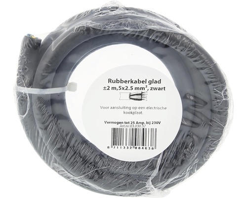 Gladde rubberkabel, circa 2 meter, 5x2,5 mm