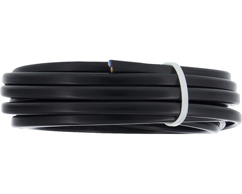 Opgerolde, platte, zwarte elektrische draad