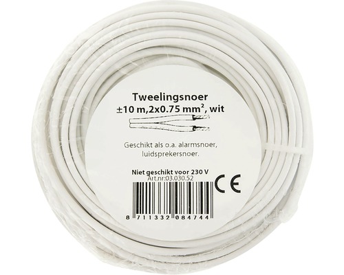 Tweelingsnoer met een lengte van ongeveer 10 meter en een doorsnede van 2x0,75 mm²